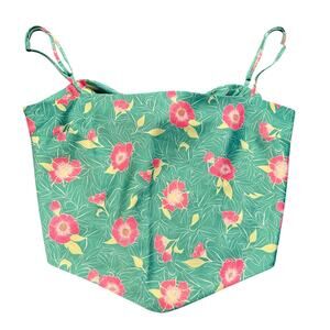 Sunday Best Aritzia Floral Hanky Hem Crop Cami Top Tie Back Green Pink M